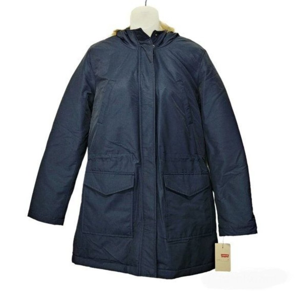 Levi's Coated Cotton Parka with Sherpa and Faux Fur Hood Size Medium